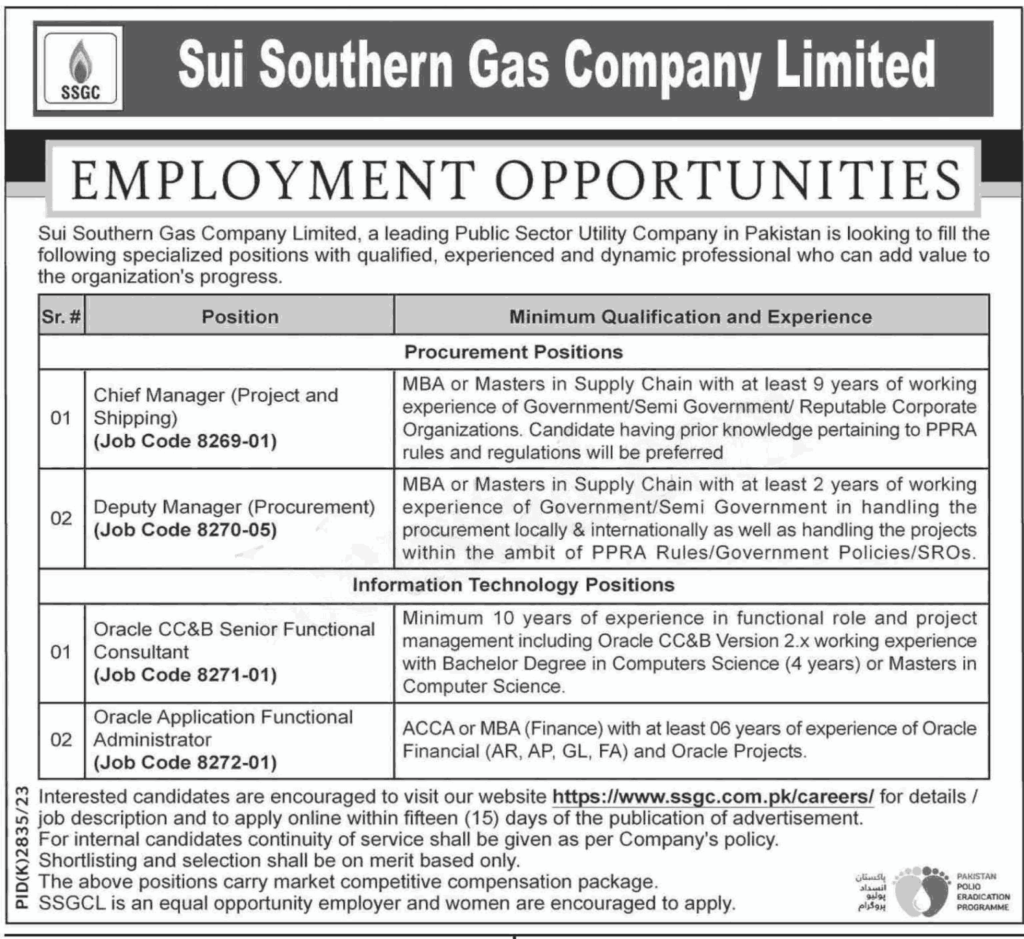 Latest SSGC Jobs in Karachi April 2024-Sui Southern Gas Company Jobs